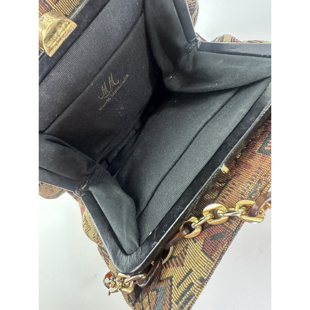 Vtg Morris Moskowitz Bag Tapestry Mini Purse Tortoise Chain Snap Closure Handbag - Picture 11 of 15